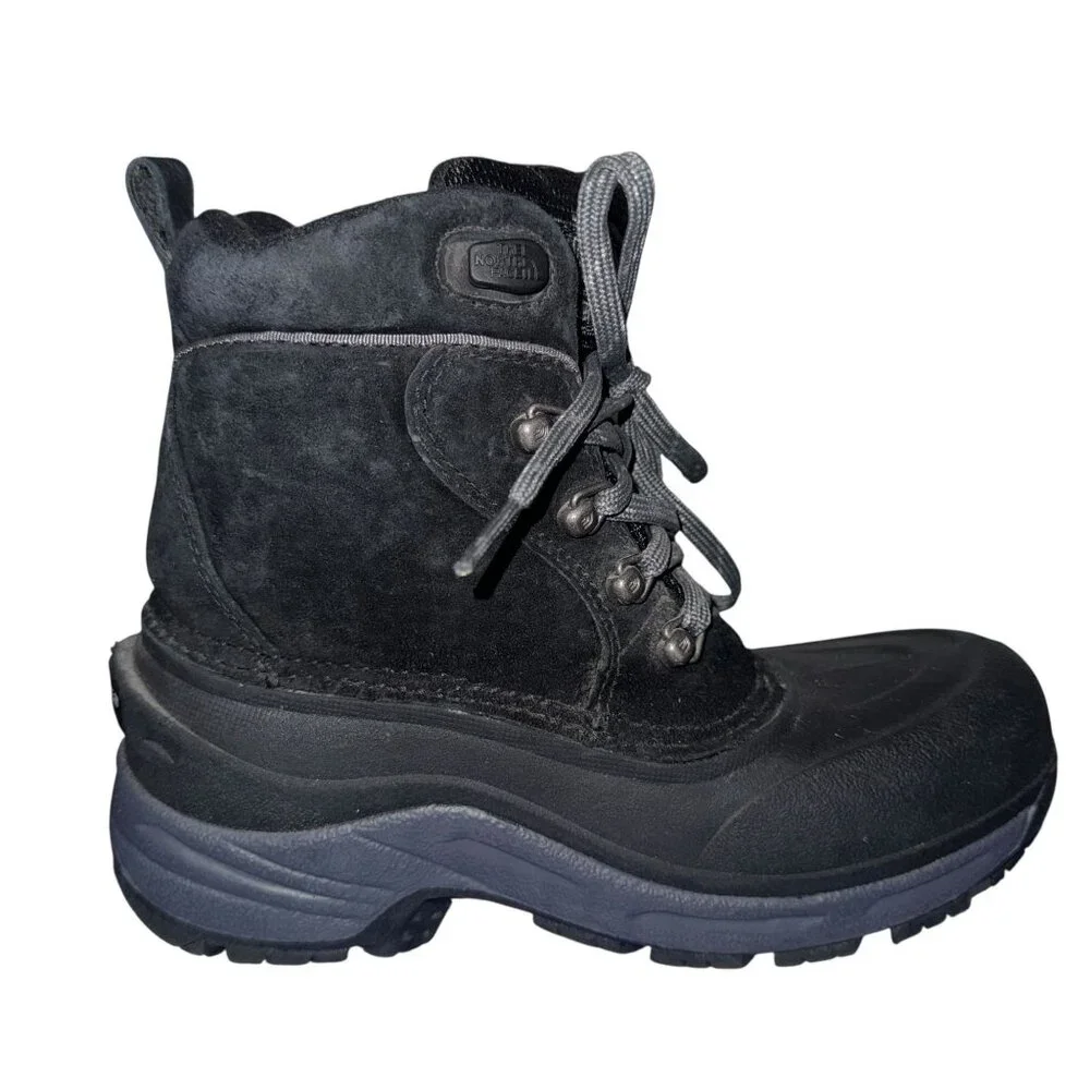 The North Face Heat Seeker Winter Snow Boots Boys 3 Black Leather Waterproof